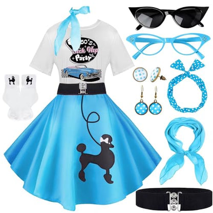1950s Poodle Skirt Outfit Women 50s Sock Hop Costume T Shirt Accessories - color: Blue-sockhop, size: X-Large