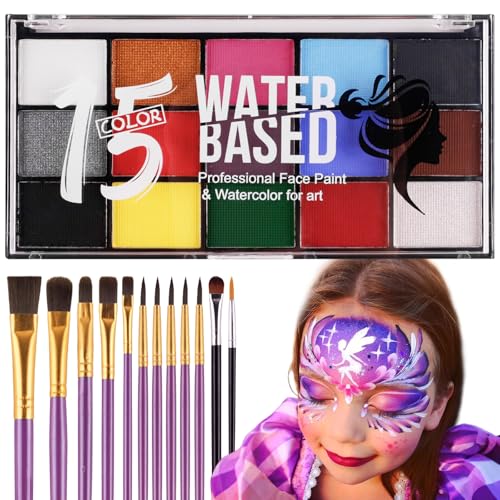 Face & Body Paint Palette Kit 15 Colors Painting Palettes Makeup Kit Water Based Palette Rainbow Face Paint Halloween Makeup Kits with 10pcs Artist Brush for Halloween Cosplay Gay Pride Day - color: 5
