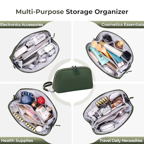 FYY Travel Cable Organizer - 8 Compartments, Lightweight, Water Repellent - color: Green, size: (L) 9.6"× 5.5"× 3.7"