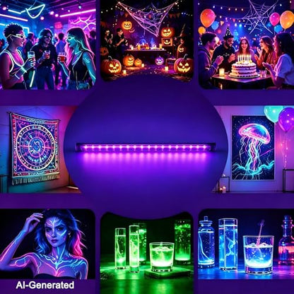 TITO 395nm USB 1ft 10W Slim Black Light Bar for Glow Party & Uranium Glass | Ultra-Thin UV Light Strip｜20% Brighter Focused Lens｜Halloween Fluorescent Decor Posters Tapestry Body Paint & Cabinet Display