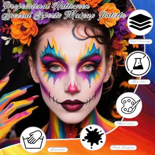 6 Colors Face Paint Bruise Palette, Halloween Washable Body Paint | Halloween SFX Makeup Body Paint Makeup Kit, Face Body Paint Palette with Brush Sponge for Witch Monster Cosplay Costumes - color: Hulk Makeup