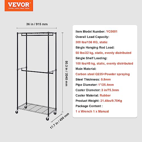 VEVOR Clothing Garment Rack, Heavy Duty Closet Wardrobe, Adjustable Tiers Clothes Racks with Steel Frame, for Bedroom, Clothing Store, Hallway - color: S1, style: 2 Rods 2 Tiers