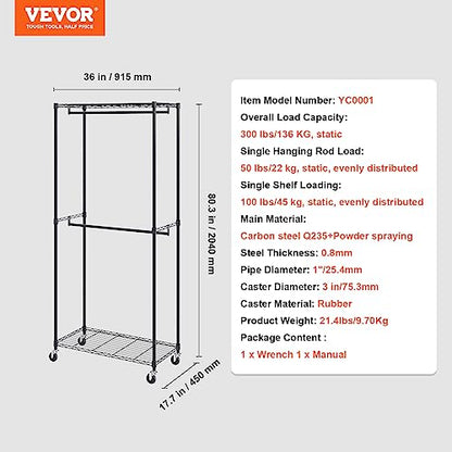 VEVOR Clothing Garment Rack, Heavy Duty Closet Wardrobe, Adjustable Tiers Clothes Racks with Steel Frame, for Bedroom, Clothing Store, Hallway - color: S1, style: 2 Rods 2 Tiers