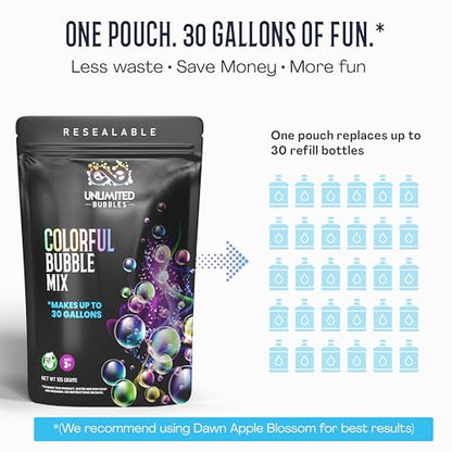 Bubble Machine Powder - Create Fun Bubbles with This Premium Bubble Mix - Works with Bubble Wands, Bubble Machines. Perfect Colorful Bubbles for Kids and Adults. Makes up to 30 Gallons. Made in USA.