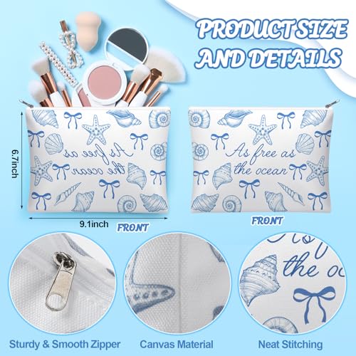 Reginary 12 Pcs Beach Themed Gifts Ocean Cosmetic Bags Coastal Makeup Bags | Seashell Portable Travel Toiletry Pouches for Women, Nautical Party Favor, Vacation Travel Supplies, Bachelorette Accessories - style: Coastal