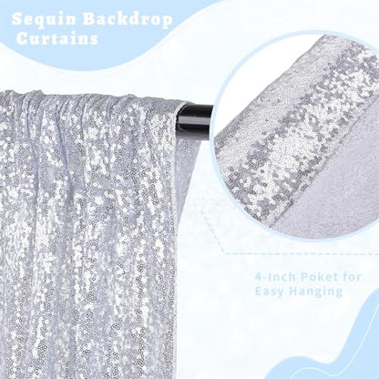 Silver Sequin Backdrop Curtain Drapes 8ftx8ft Glitter Fabric Photo Backdrop | Twilight Sparkle Photo Backdrop Curtain for Wedding/Baby Shower/Pincess Happy Birthday /Graduations/New Years/Theme Party - color: Silver, size: 8ftx8ft
