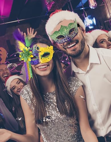 SIQUK Couple Masquerade Masks Set Venetian Party Mask Costume Mask - color: Arrow Mardi Gras