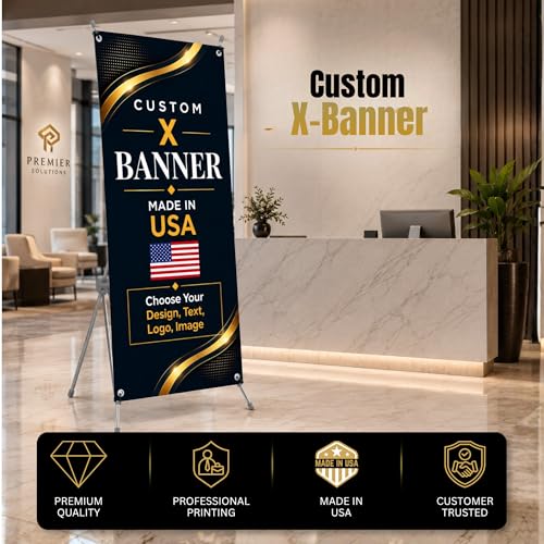 custom x stand banner 30x65" custom banners personalized Printed in USA | Custom x banner stand for Display, Vertical custom banner with stand (Option)business banners and signs customize for Event - color: X Stand Banner