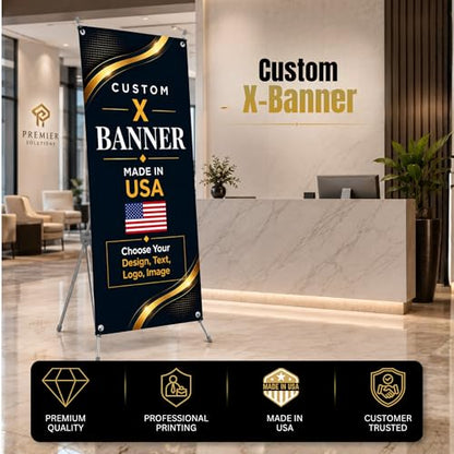 custom x stand banner 30x65" custom banners personalized Printed in USA | Custom x banner stand for Display, Vertical custom banner with stand (Option)business banners and signs customize for Event - color: X Stand Banner