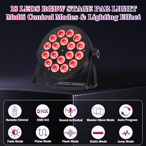 LED Par Lights DMX,90W RGBW 4IN1 LED Stage Par Lights Stage DJ Par Can Light Sound Activated Auto Play by Remote&DMX Control for Events Wedding Party DJ Stage Live Show 2 Pack