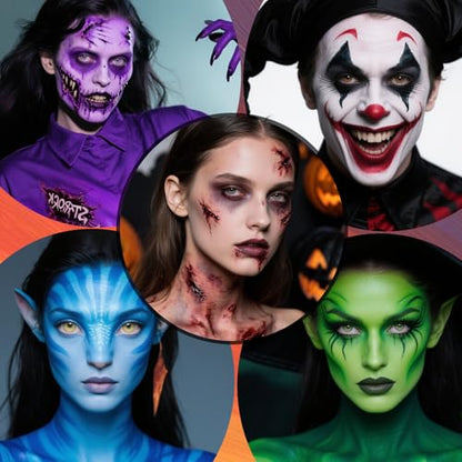 6 Colors Face Paint Bruise Palette, Halloween Washable Body Paint | Halloween SFX Makeup Body Paint Makeup Kit, Face Body Paint Palette with Brush Sponge for Witch Monster Cosplay Costumes - color: Hulk Makeup