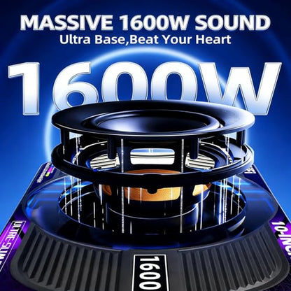 2026 Upgraded 1600W 10" Slim Under Seat Subwoofers with Amp & LED Ambient Lights for Truck/Car - Deep Bass, Individual Controls (LPF/Gain/Bass Boost), High Output Distortion-Free Audio - color: Purple