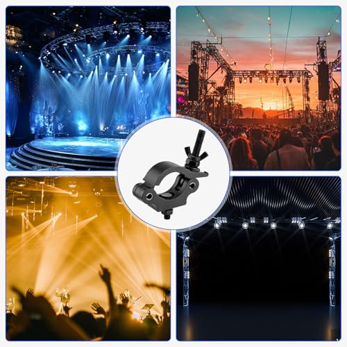 6 Pack Heavy Duty Truss Clamp Aluminum Alloy Stage Light Clamp | DJ Light Clamps Fits 40-52mm OD Pipe O-Clamp for Par Light Moving Head Spotlight Stage Lighting Accessories, 440lb, Black