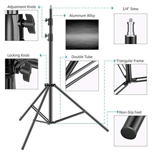 Neewer Light Stands 10 Feet/3 Meters, Pro Heavy Duty Spring Cushioned, All Metal Locking Collars, Set of 2 (Black Finish) with Carry Bags and Sandbags for Photo Video Photography HTC Vive, etc | All Metal Locking Collars, Set of 2 (Black Finish) with Carr