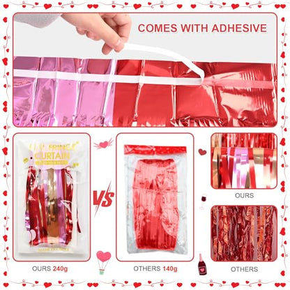 Valentines Foil Fringe Curtains, 2 Packs of 3.3x6.6 ft Valentine's Day | Valentines Foil Fringe Curtains, 2 Packs of 3.3x6.6 ft Valentine's Day Photo Booth Props, Red Pink and Champagne Gold Foil - color: Red Pink and Gold