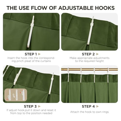 Joydeco Pinch Pleated Velvet Curtains 96 Inch Long 2 Panel Set Green Curtains for Bedroom Living Room, Thermal Insulated Back Tab Blackout Luxury Drapes with Adjustable Hooks (40”W x96”L,Olive Green) - color: Olive Green, size: 40"W x 96"L (Pack of 2)