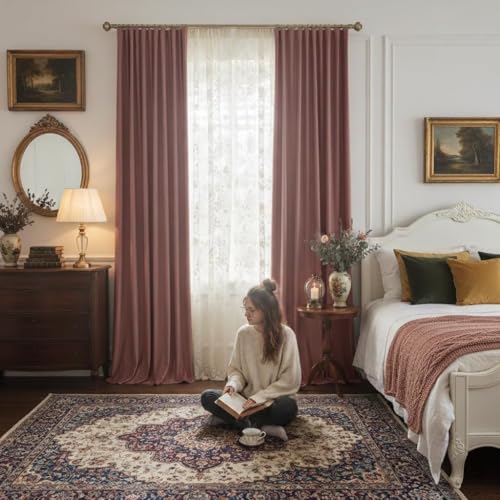 NICETOWN Blackout Dusty Rose Pink Velvet Curtains 96" Long 2 Panels - color: Dusty Rose Pink, size: 52"W x 96"L (Pack of 2)