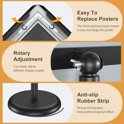 Hemndic Sign Stand Holder 8.5x11 Inches, Stand Up Sign Holder 8.5 x 11 with Rotated Frame, Height Adjustable Sign Stand and Snap-Open Frame - size: 8.5x11 inch