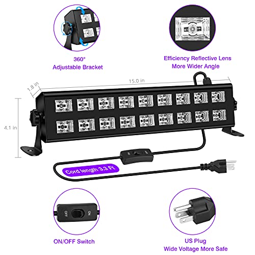 54W 18LEDs Aluminum Heat Dissipation Black Light Bar for Glow Party | UV Black Light Glow in The Dark Party Supplies for Blacklights Party Body Paint Birthday Music Nightclub Halloween Christmas
