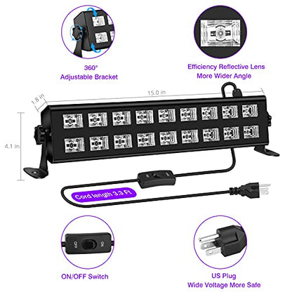 54W 18LEDs Aluminum Heat Dissipation Black Light Bar for Glow Party | UV Black Light Glow in The Dark Party Supplies for Blacklights Party Body Paint Birthday Music Nightclub Halloween Christmas