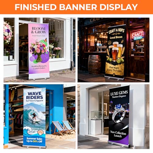 Customized Retractable Banner Aluminum Alloy Frame Portable,Durable,Suitable For Commercial Promotion,Event Display, Advertising,Home Use -with Carry Bag And Stand- Made in USA，33"x81" (style 2)