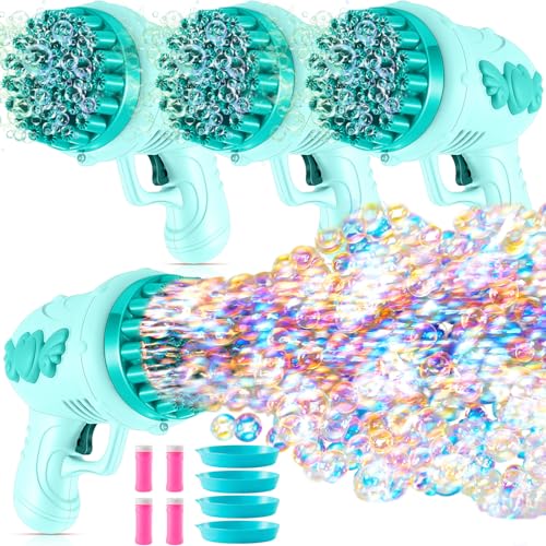4 Pack Wedding Bubble Guns 32 Holes with Light, Bottles Solution, Romantic Bubble Maker for Outdoor Ceremony, Wedding Party Favors, Photo Props, Reception Entertainment (Green) - color: Green