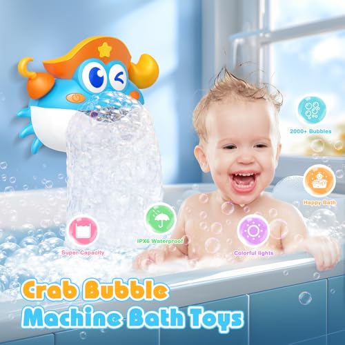 Bath Toys,Light Up Baby Bath Toys Bath Bubble Machine with Colourful RGB Light Great Birthday for Toddler Boys and Girls Tub Toy for Kids Ages 1-3 4-8 - color: Blue