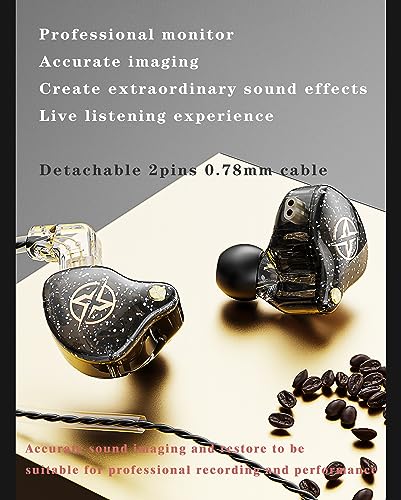 FEDAI DX2 in Ear Monitor Headphones, HiFi Stereo IEM Earphones, Noise Isolating Professional Earbuds,Dynamic Dual Driver Wired Earbuds with Detachable Cable, Noise Canceling Headset (Black,with Mic) - color: Black, size: With Mic