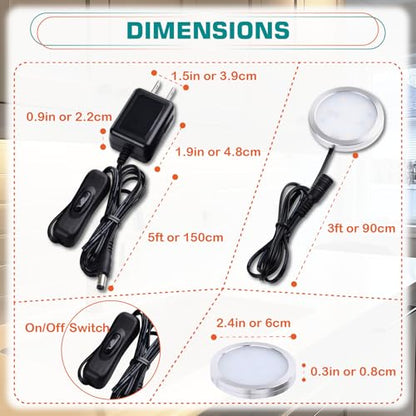 Single LED Puck Light for Under Obove Cabinet Counter Bar Shelf Back Lighting, 120V Electric Direct Wall Plug in, Handy On Off Switch, Black Cables, 2 Packs, Warm White - color: 2 Puck Lights & 2 Adapters, Warm white