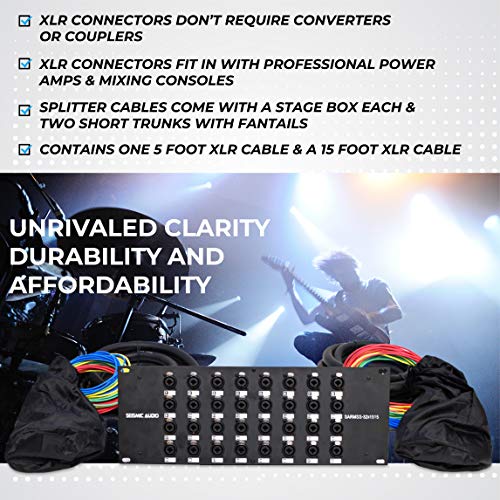 Seismic Audio Speakers Rack Mount 32 Channel XLR TRS Combo Splitter Snake Cable, 5’ And 15’ XLR Trunks, 32 Channel Splitter - size: 5 Foot x 15 Foot - 32 Channel