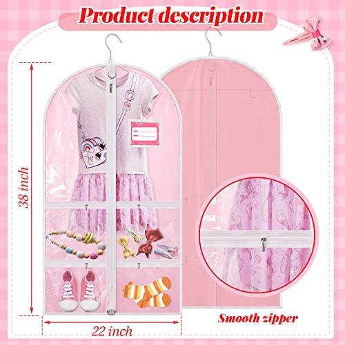 3 Pack Pink Dance Costume Garment Bag for dancers with 4 Zipper Pockets 38 x 22 Inch Kids Wardrobe Storage Bag Clear Window Garment Covers Recital Competition Bags for Girls Boys