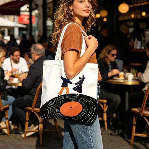 Aesthetic Music Floral Tote Bag for Women, Reusable Canvas Bag with Musical & Botanical Design, Daily Use Gift - color: White-music-010