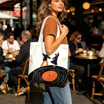 Aesthetic Music Floral Tote Bag for Women, Reusable Canvas Bag with Musical & Botanical Design, Daily Use Gift - color: White-music-010