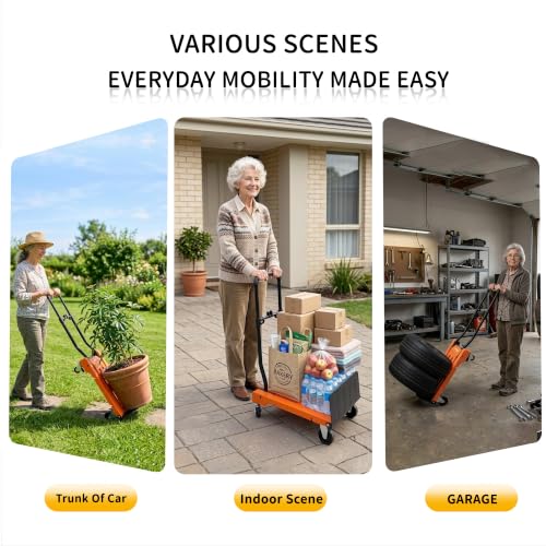 Folding Hand Truck Dolly and Platform Cart, 330 Lbs, 2-Level Adjustable | 360° Smooth Swivel Wheels, 330Lbs Heavy Duty Foldable Hand Cart Moving Dolly for Delivery, Warehouse and Moving