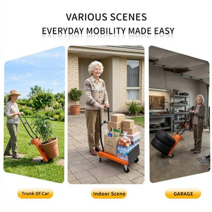 Folding Hand Truck Dolly and Platform Cart, 330 Lbs, 2-Level Adjustable | 360° Smooth Swivel Wheels, 330Lbs Heavy Duty Foldable Hand Cart Moving Dolly for Delivery, Warehouse and Moving
