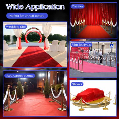 Woanger 8 Pack Velvet Stanchion Rope, 6 Feet Crowd Control Stanchion Ropes Safety Barrier with Silver Plated Hook for Carpet Events Movie Theaters Grand Openings Hotels Party | Crowd Control Barrier for Red Carpet Events, Theaters, Hotels, Grand Openings,
