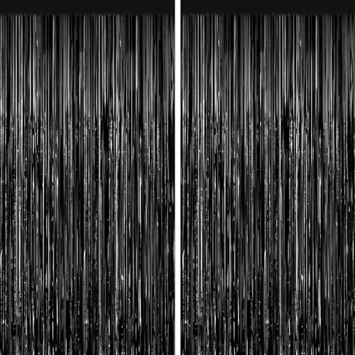 Black Tinsel Backdrop, 2 Pack Foil Fringe Curtains for Party Decor - color: Black, size: 39.4"W x 78.7"L (Pack of 2)
