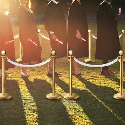Fumete 6 Pieces Velvet Stanchion Rope Bulk 6.5 Feet Crowd Control Barriers Safety Velvet Rope with Polished Gold Hooks for Party Openings, Not Include Stanchion Post(White) - color: White