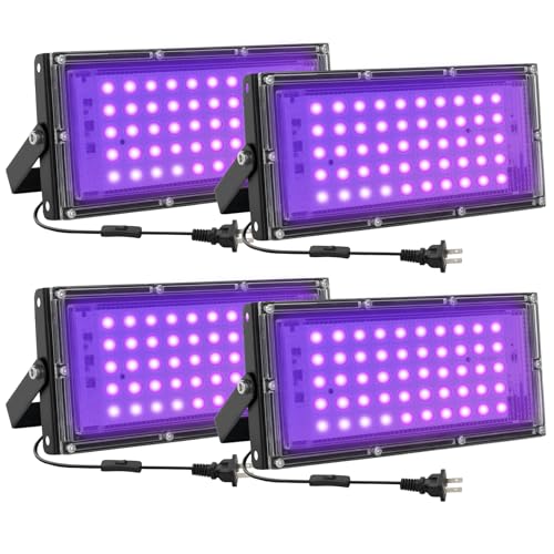 50W LED Black Lights for Glow Party, IP65 Waterproof UV Blacklight Floodlight 395nm Black Light Spotlight Purple Black Light Flood Light Fluorescent UV Light Lamp for Halloween Decor (4 Pack) - size: 50 Watts