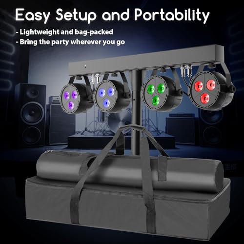 Stage Lights with Stand 120W, Professional DJ Lights Package, RGBW LED 4-Par Gigbar with DMX & Sound-Activated Stage Lighting System for DJs Band Party Wedding Church & Concert, 7FT Tripod