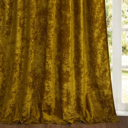 Yellow Velvet Curtains 2 Panels Set - 84 inches Long Room Darkening Luxury Distressed Crushd Velvet Rod Pocket Window Drapes for Living Room Bedroom 52" W x 84" L Mustard - color: Chartreuse, size: 52"W x 84"L (Pack of 2)