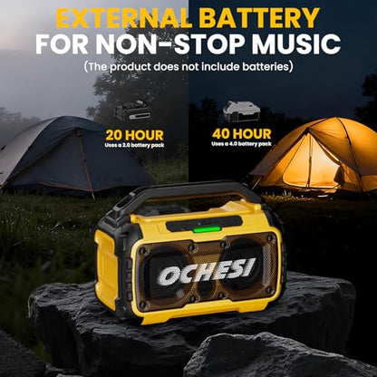 Cordless Bluetooth Speaker for DeWalt 20V Max Batteries, 80W Portable Jobsite Stereo Speaker with Dual Speakers and USB Port, Suitable for Camping, Home, Jobsite and Parties(No Battery/Charger)