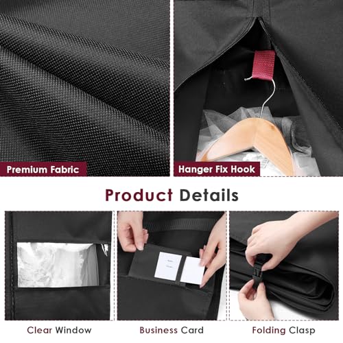 Wedding Dress Garment Bag 72" Dress Bags for Gowns Long with Accessories Pockets Bridal Garment Cover with Adjustable Handles for Wedding Dress, Prom Evening Gown - color: Black