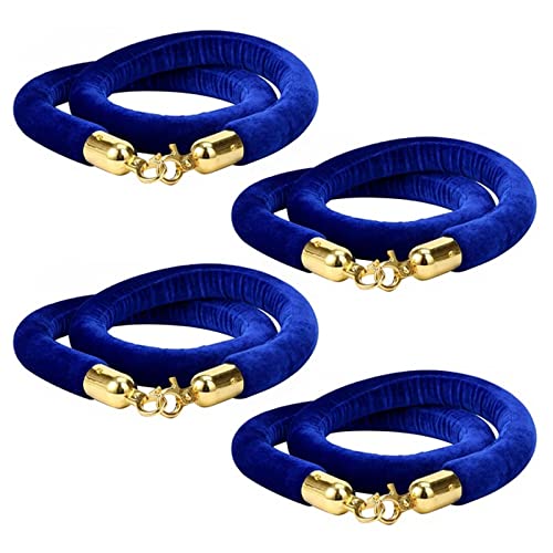 4 Pack Blue Velvet Stanchion Rope, 5ft Velvet Ropes Stanchion Ropes with Gold Clasps, Crowd Control Rope Queue Safety Sarriers Stanchion Post Rope for Party Event and Red Carpet - color: Blue