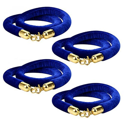 4 Pack Blue Velvet Stanchion Rope, 5ft Velvet Ropes Stanchion Ropes with Gold Clasps, Crowd Control Rope Queue Safety Sarriers Stanchion Post Rope for Party Event and Red Carpet - color: Blue