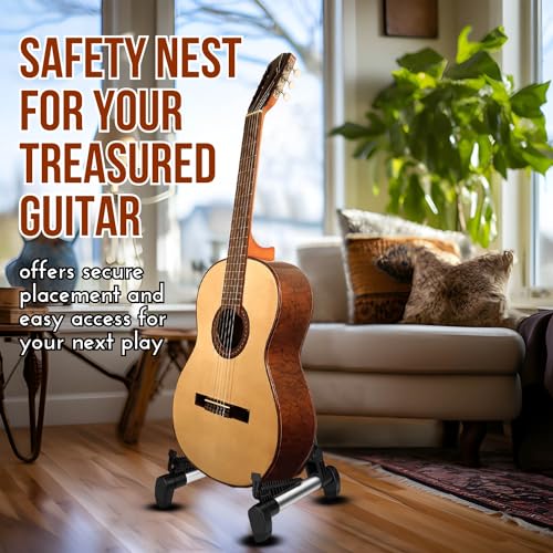 Flexzion Guitar Stand Folding Adjustable A-Frame Floor Portable Instrument Stand Rack Holder for Acoustic Electric Classical Guitar and Bass, Violin, Ukulele, Banjo, Mandolin Portable Lightweight | Portable Aluminum-Alloy Frame Weighs Less Than 1 Lb and F