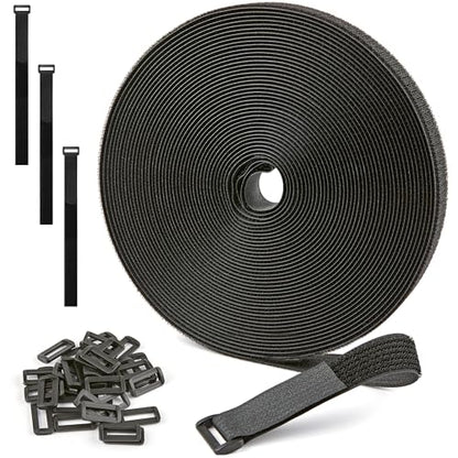 1" x 18Yard Reusable Cable Straps with 50 Plastic Buckles - Adjustable Cut-to-Length Nylon Hook and Loop roll for Organizing and Storage - color: Buckles(50pcs)&Ties 1 Inch-18yd