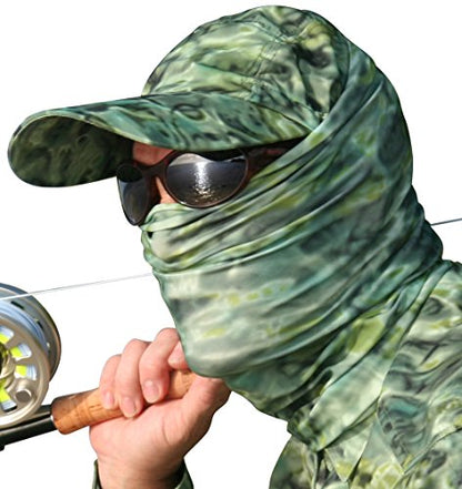 Aqua Design Fishing Hunting Masks Neck Gaiter: Men and Youth UPF 50+ Sun Mask Protection: Camo Face Cover Balaclava Bandana - color: Green Bayou, size: Small