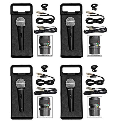 Rockville RMC-XLR Dynamic Metal Microphone with 2 Cables, 4-Pack | Neodymium, Unidirectional, XLR and 1/4 Connectors, 10 Ft OFC Copper, M-56 Cartridge, Mic Clip, Carry Case, DJ Handheld Wired