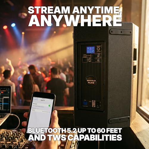 Rockville PLX12 12" Powered PA Speaker, 3000W Peak / 750W RMS, Plywood, DSP | Enclosure, Bluetooth 5.2 TWS, 2 XLR/TRS Inputs, AUX, XLR Output, Wedge Monitor, Pole Mount, 127dB SPL, Class D, 12 Fly Points